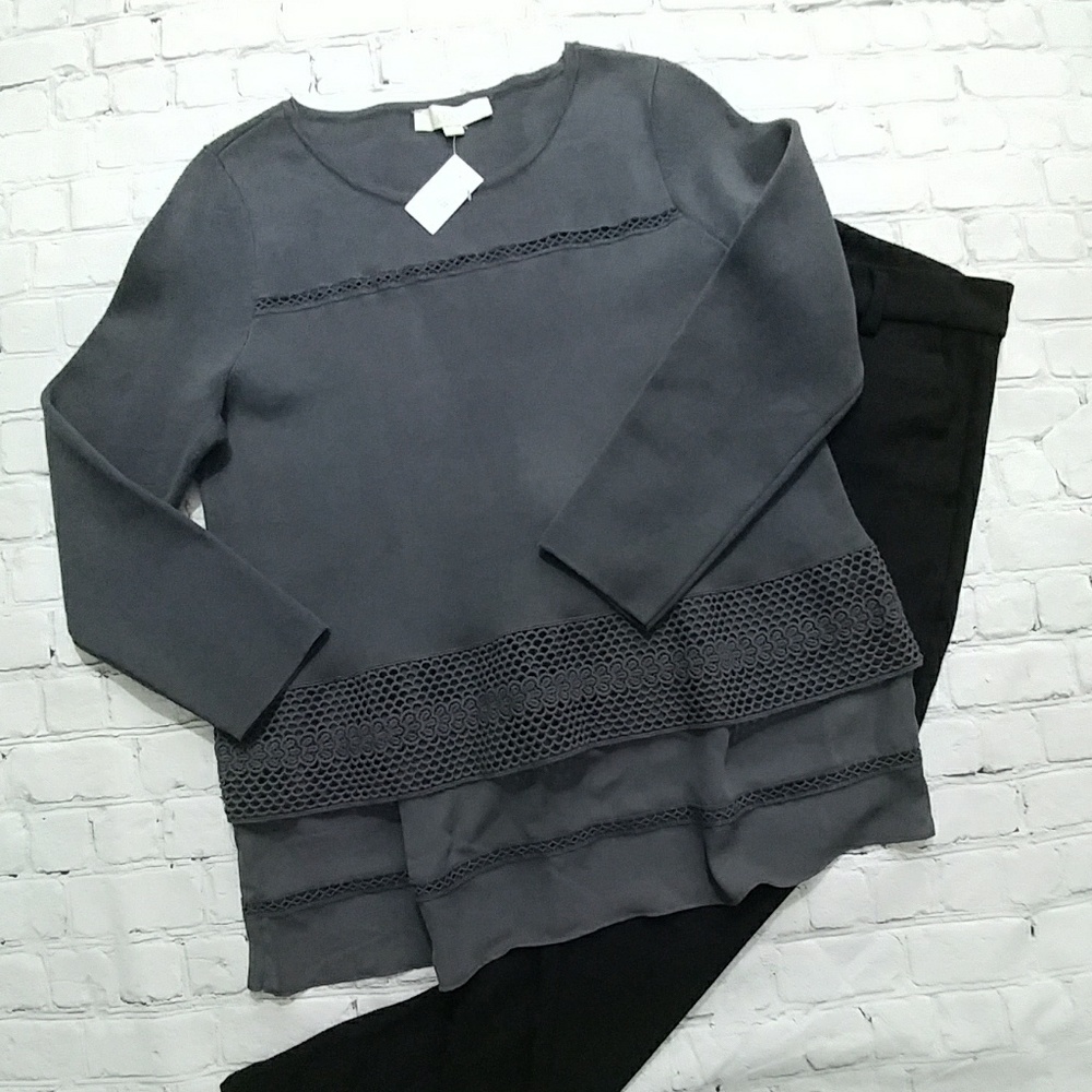 NWT Ann Taylor Loft Charcoal Mixed Media Top